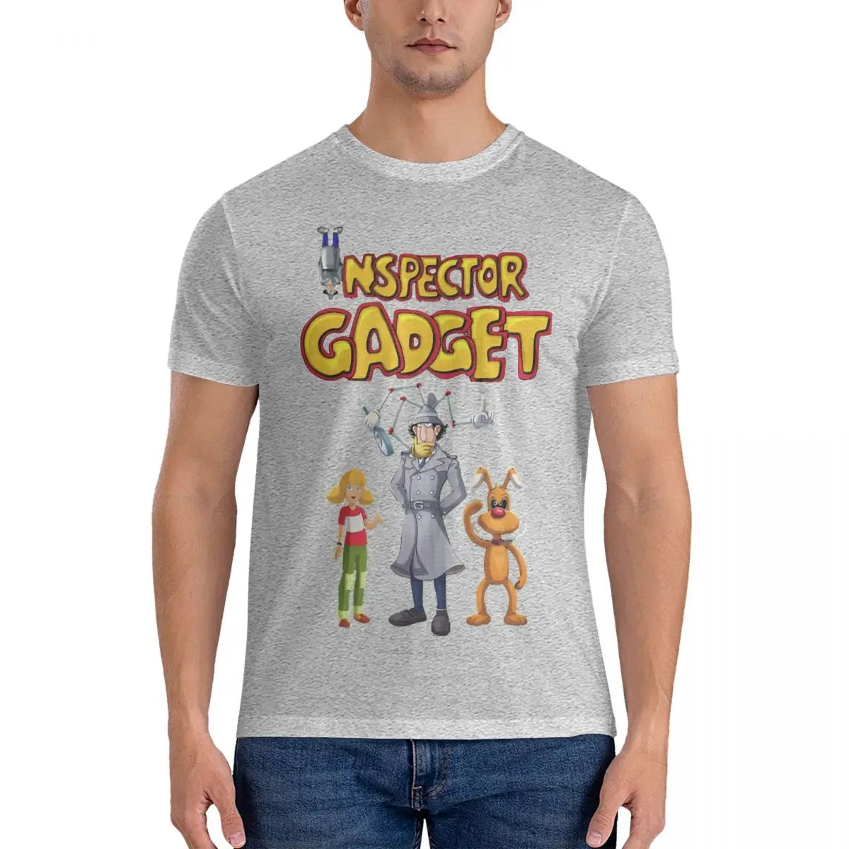 Men T-Shirts Christmas Funny Cotton Tee Shirt Short Sleeve Inspector Gadget T Shirt Crewneck Tops Gift