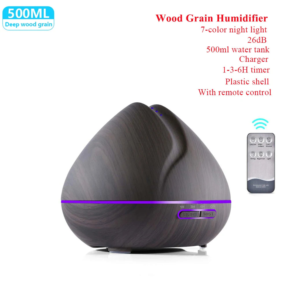 Aroma Diffuser Essential Oil Diffusor Air Humidifier Ultrasonic Remote Control 7 Color LED Lamp Mist Maker For Home 300ml 500ml
