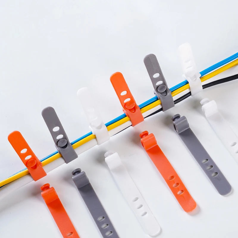 Set of 10 Cable Organizers in Silica, Perfect for Data Line Cable, Earphone and Electrical Wires, Features 3 Slot Cord Winder.