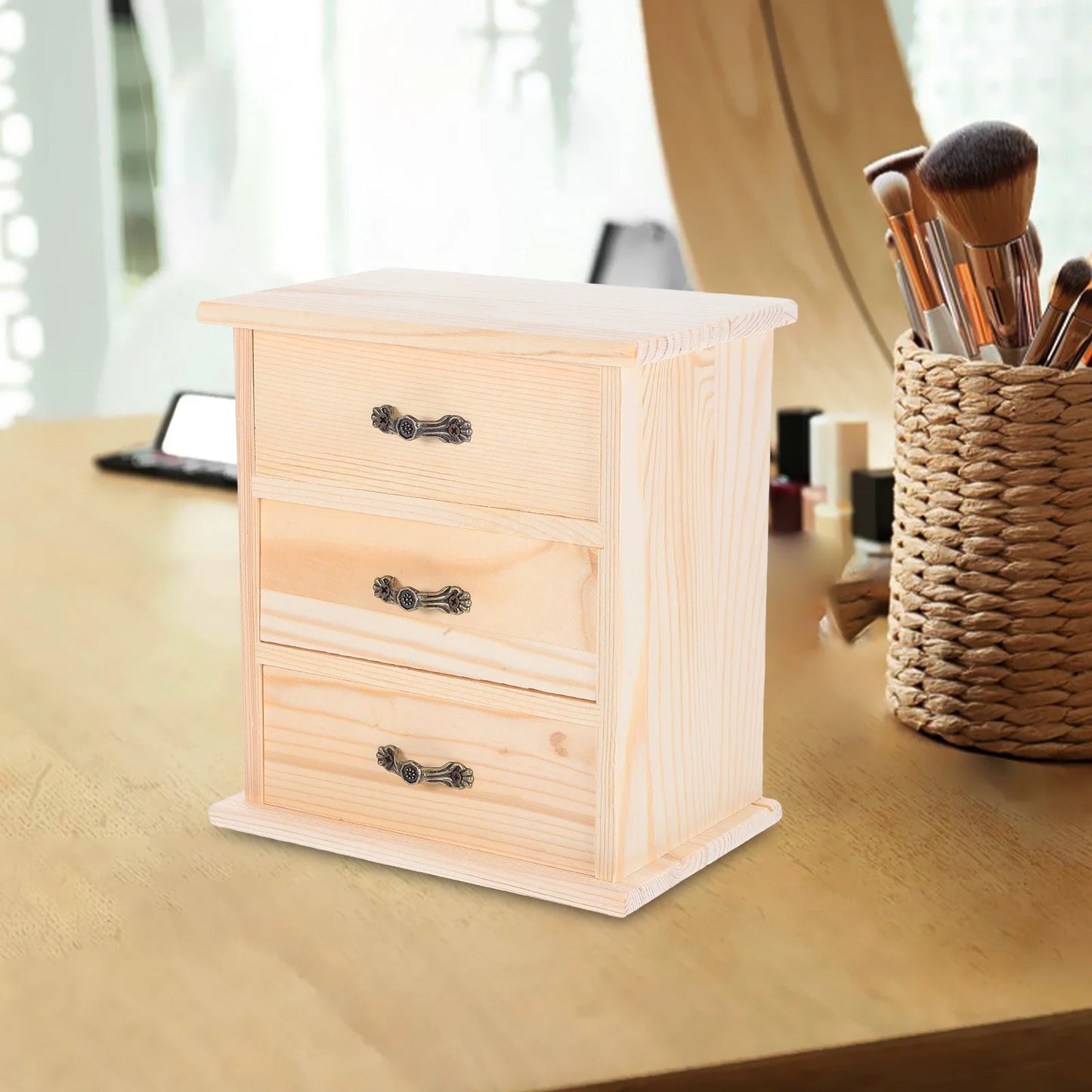 Wooden Desk Organizer 3-Tier Small Cabinet For Office Supplies Storage Stackable Wood Drawers Desktop Organizer File