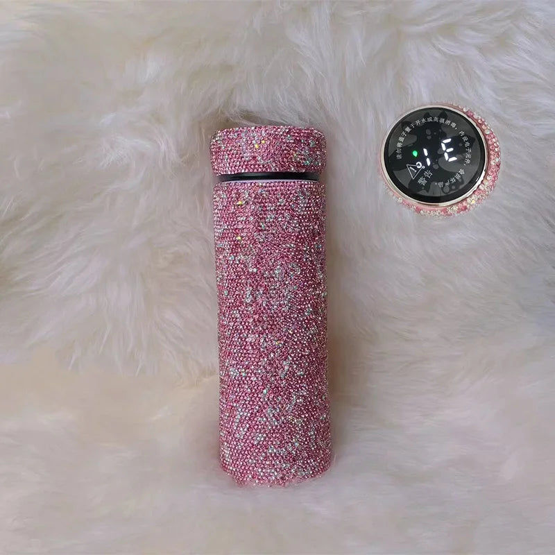 500ml Sparkling Diamond Intelligent temperature display Insulated Cup Stainless Steel Water Bottle Portable Travel Vacuum Flasks