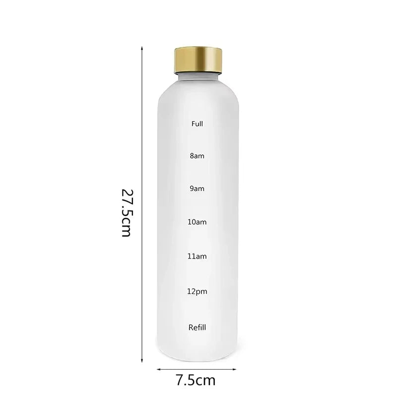 1L Water Bottle with Time Marker 32 OZ Fitness Sports Outdoor Travel Portable Leakproof Drinkware BPA Free Frosted Drink Bottles