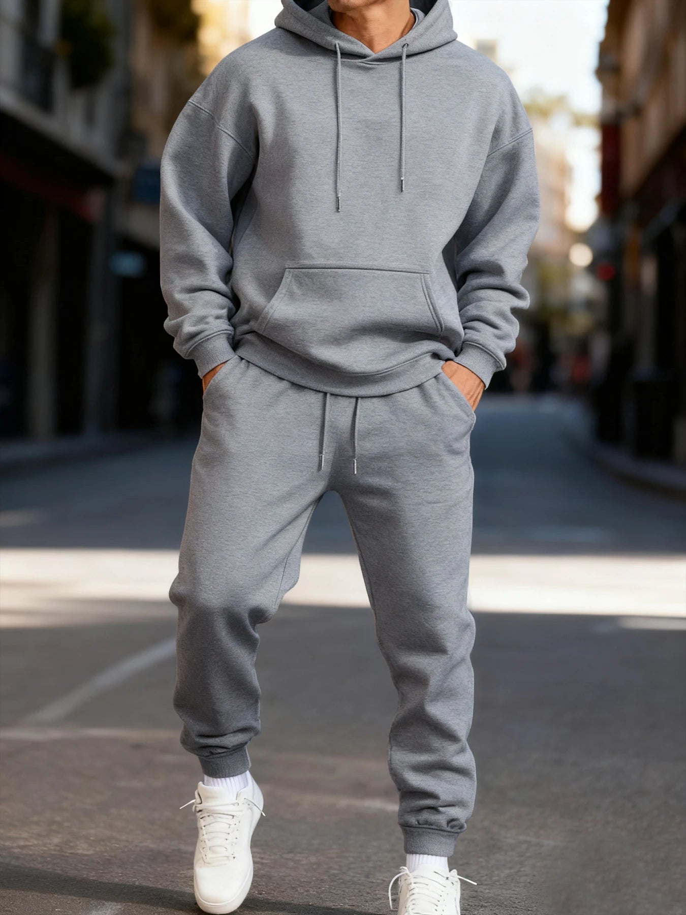 Man's Hoodie Set Winter Solid Color Two Pices Sets Long-Length Street Clothes Casual Sports Sweatpant Hoody Unisex Fashion Suit
