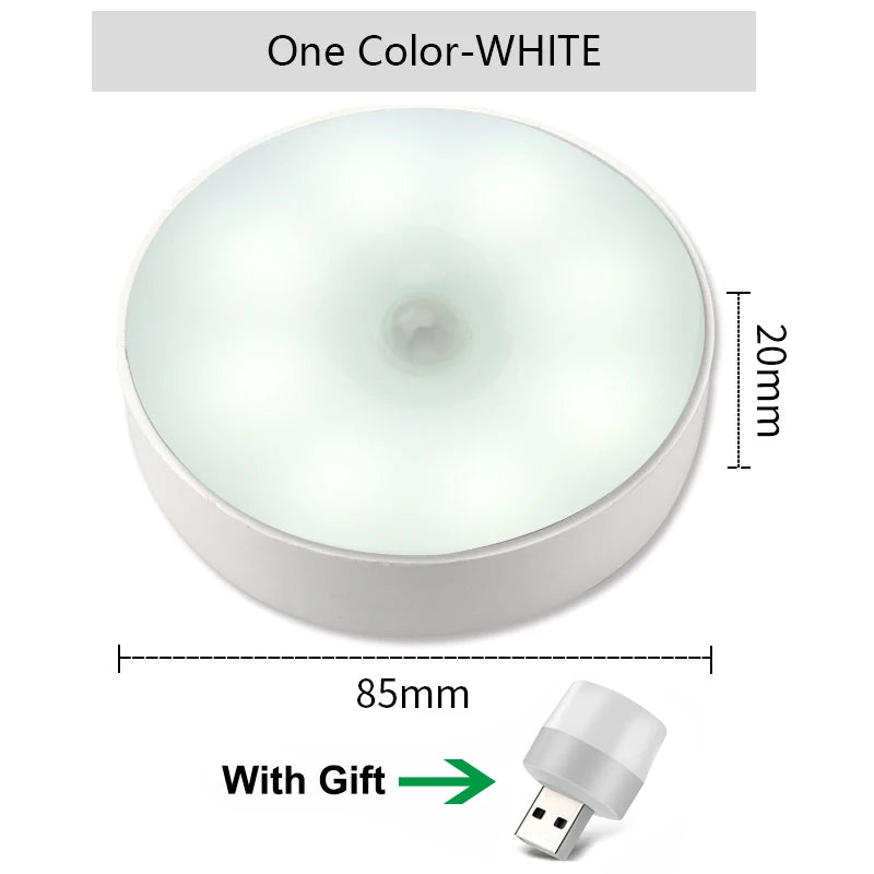 Motion Sensor Light Led USB NightLights Round Chargeable Lamp for Kids Bedroom Kitchen Stair Hallway Wardrobe Cupboard Lighting