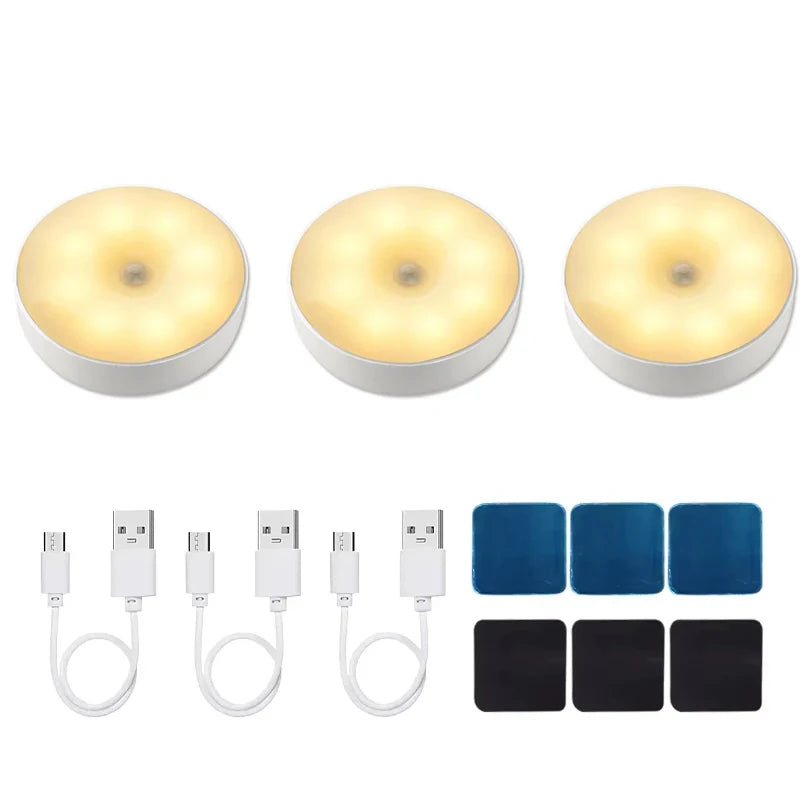 Motion Sensor LED Night Light USB Rechargeable Night Lamp For Kitchen Cabinet Wardrobe Lamp Staircase Wireless Closet Light