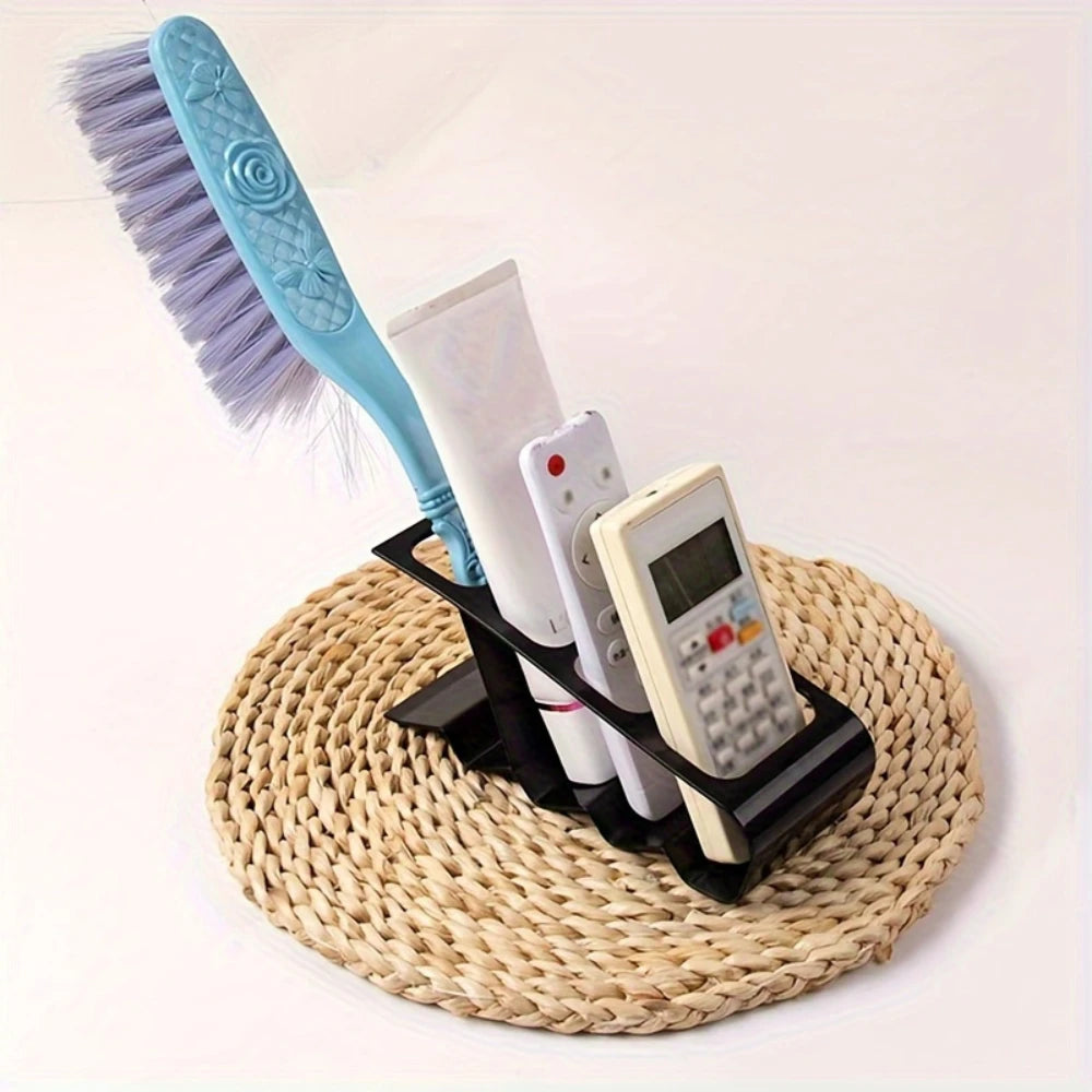 4-Compartment Remote Control Organizer — Ergonomic Black Plastic Desk Storage Box for Home & Office