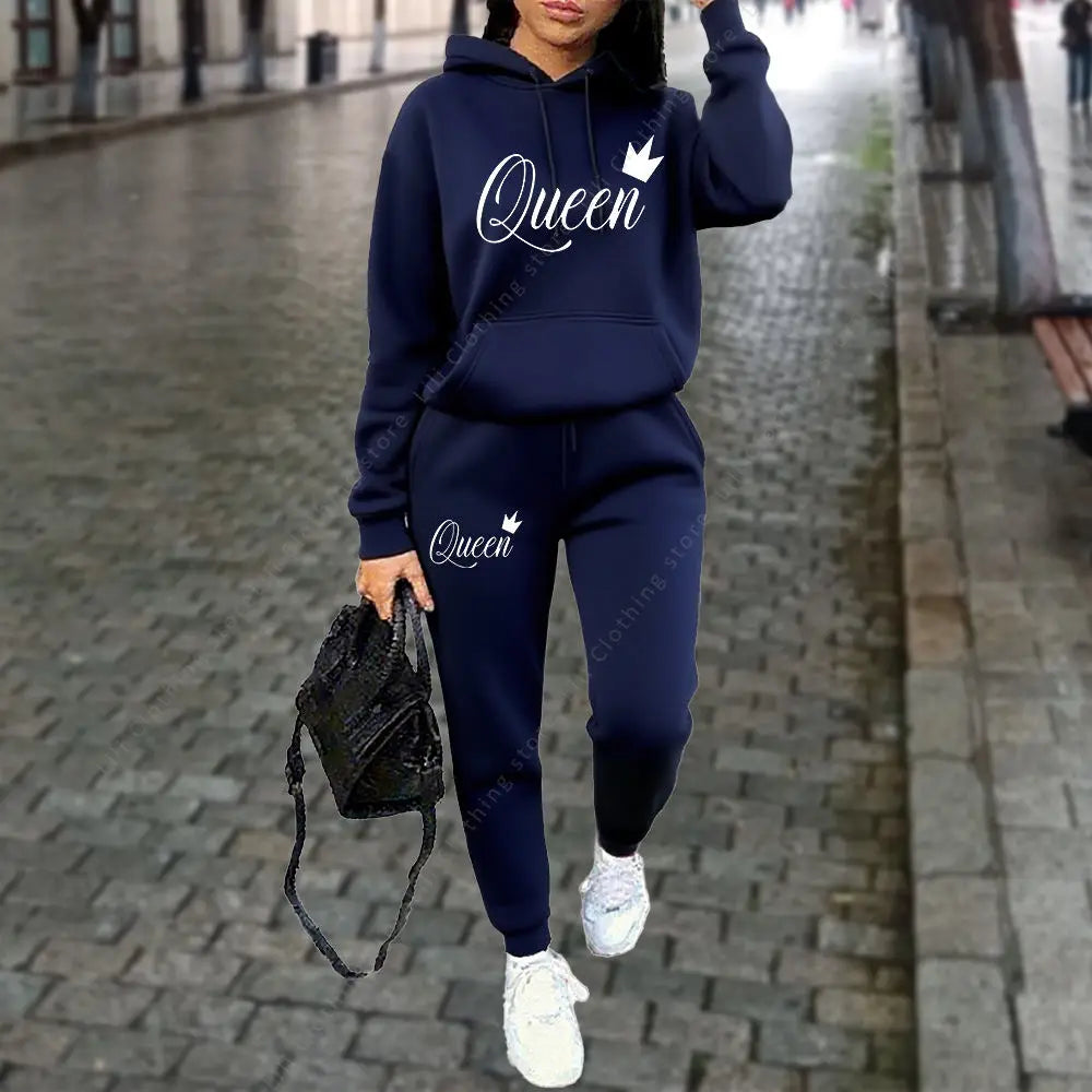 Queen Letter Graphic Print Women's Sets Hoodies Pants 2pcs Suit Autumn Winter Sports Jogging High quality Aesthetic Tracksuit