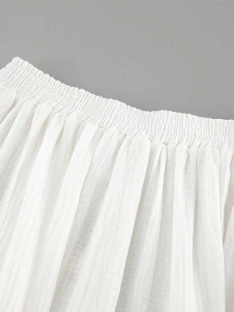 Casual Cotton Sets For Women 2Pcs Loose Solid Tops Elegant Women's Sets High Split Simple Fashion Skirt Set Commuting Outfit