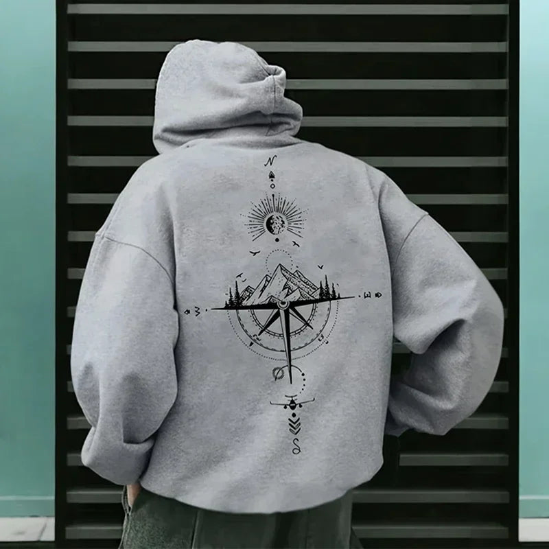 Men's Hoodies Long-sleeved Hooded Sweatshirts Compass Street Fashion Hoodie Harajuku Fashion Streetwear Classic Men Clothing
