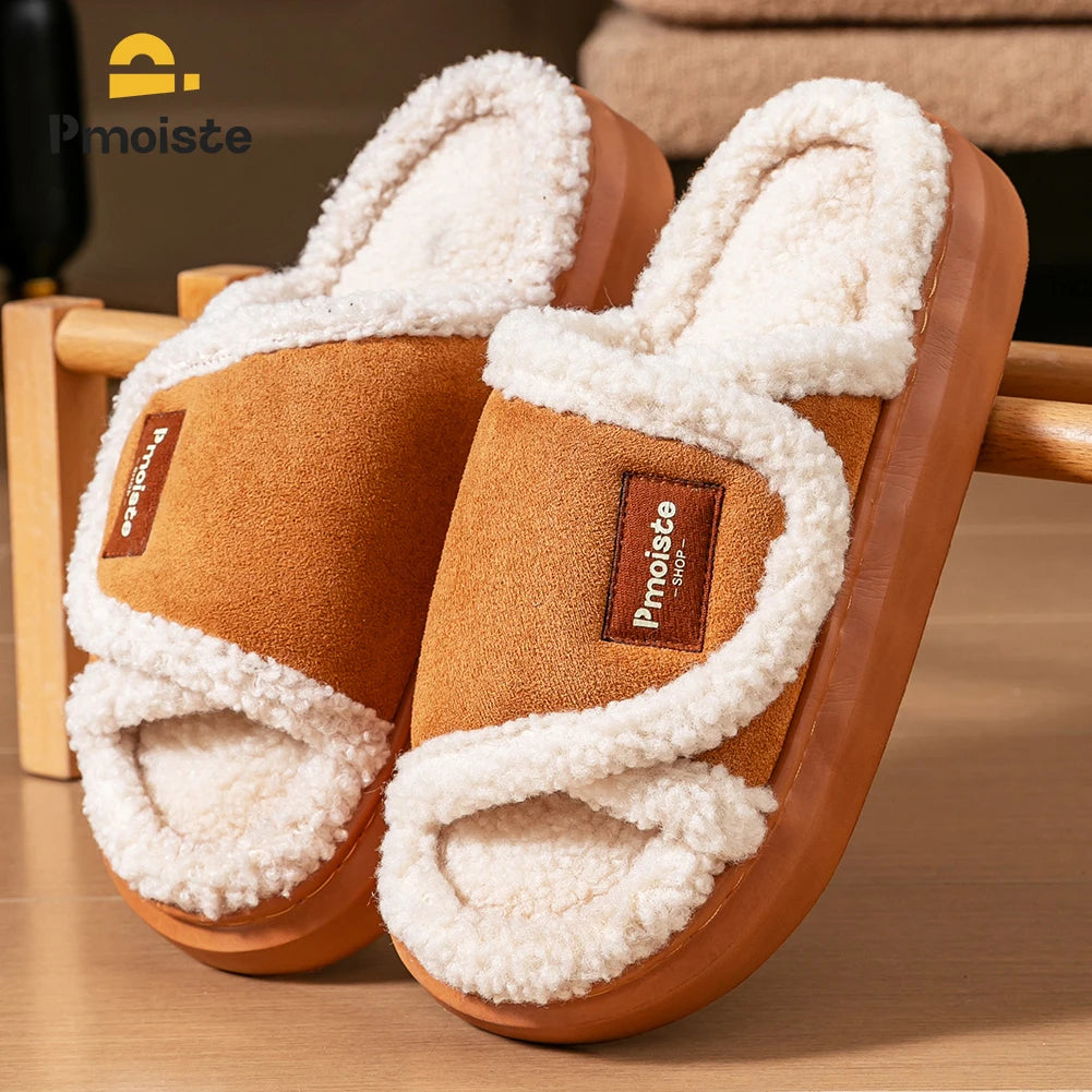 Fuzzy Slippers Women EVA Sole Lightweight Platform Memory Foam Indoor Shoes Velcro Convenient Home Luxury Warm