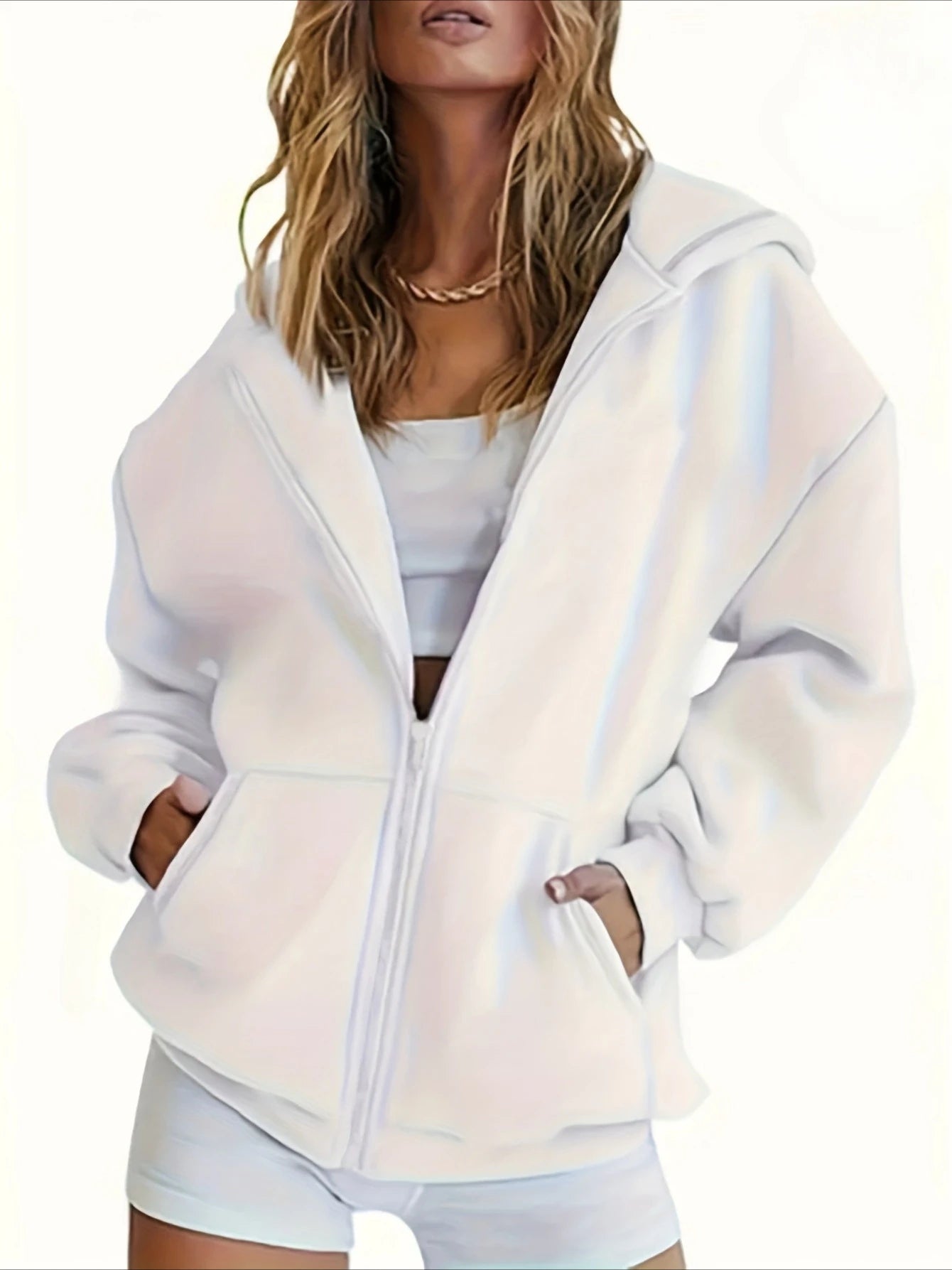 European and American Style Hoodies Women Simple Zip-Up Sweatshirt Sporty Casual Style Minimalist Suitable for Autumn and Winter