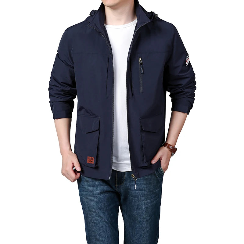 Men's hooded jacket - Outdoor hiking windproof casual jacket - New hooded detachable breathable multi pocket workwear jacket
