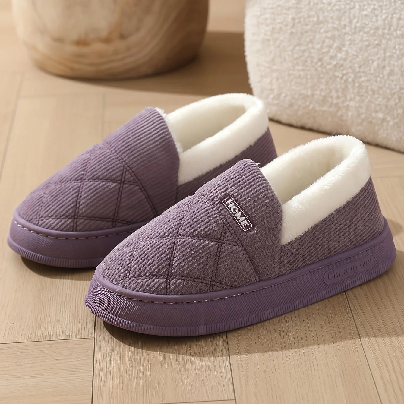 Cozy Winter Slippers for Women - Fashionable Corduroy Indoor Shoes with Soft Sole, Warm Plush Lining, Non-Slip EVA Sole