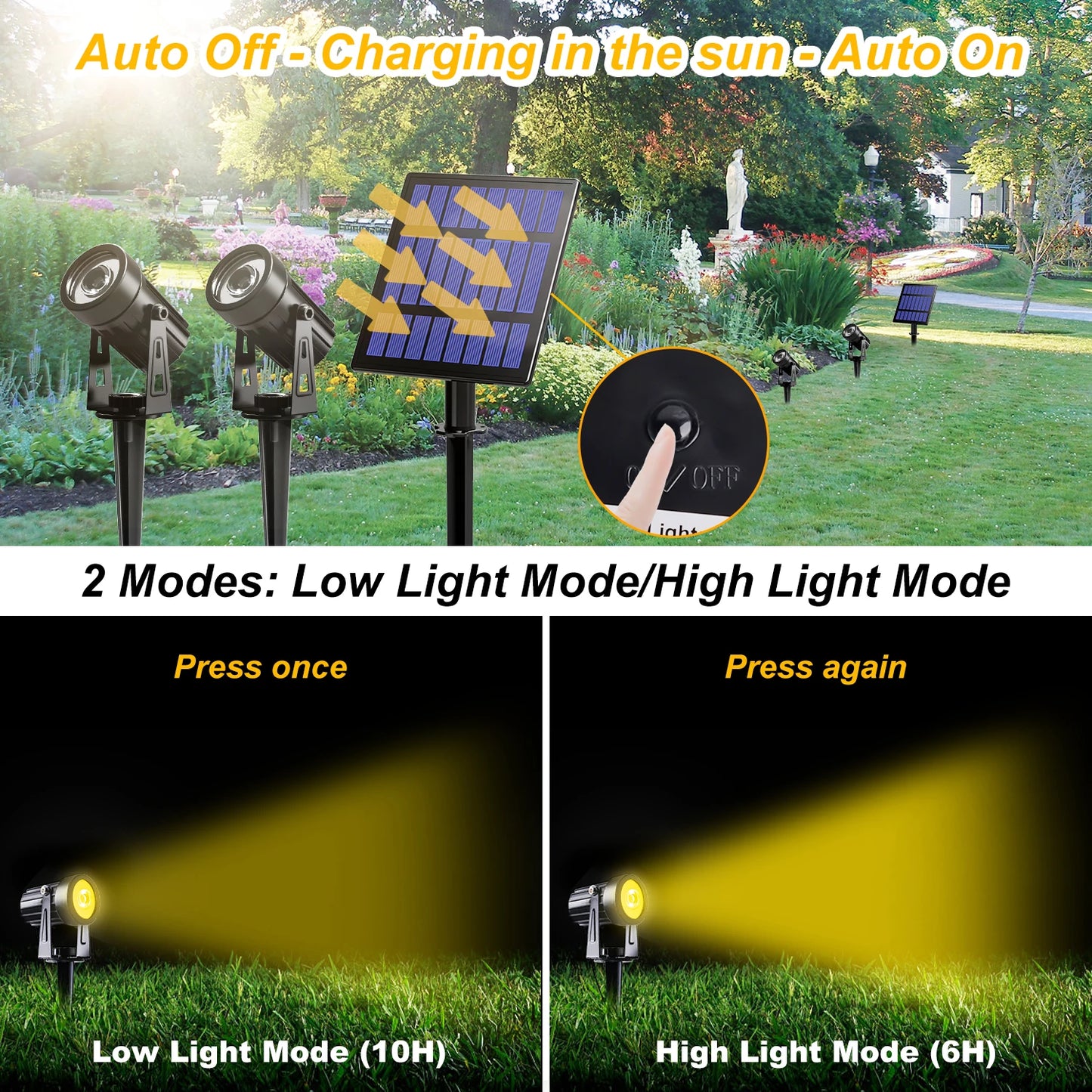 Solar Powered Outdoor Courtyard Lights, Outdoor LED Landscape Courtyard RGB Adjustable Color Ground Mounted Lawn Spotlights
