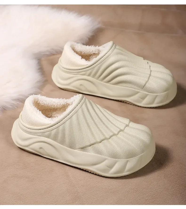 2026 Winter Women Cotton Slippers Warm Non-Slip Thick Bottom Slides Soft Waterproof Home Shoes Plush Men Couple Outdoor Slipper