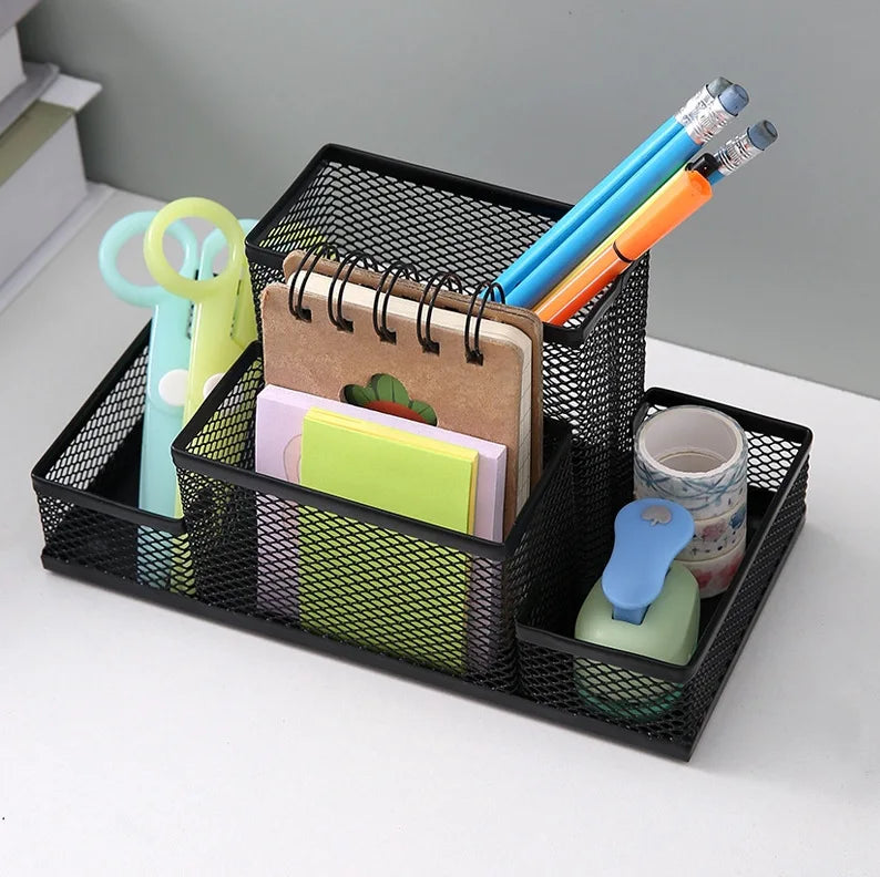 Home Office Mesh Desk Organizer Supplies Caddy Pencil Holder Baskets For Desktop Accessories Storage Box Iron Storage Buckets