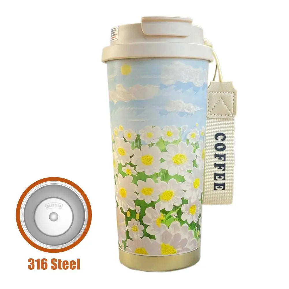 Colorful Flowers Garden Travel Coffee Tumblers Wildflower Tumbler Stainless Steel Cup with Lid & Straw Coffee Mug Holiday Gifts