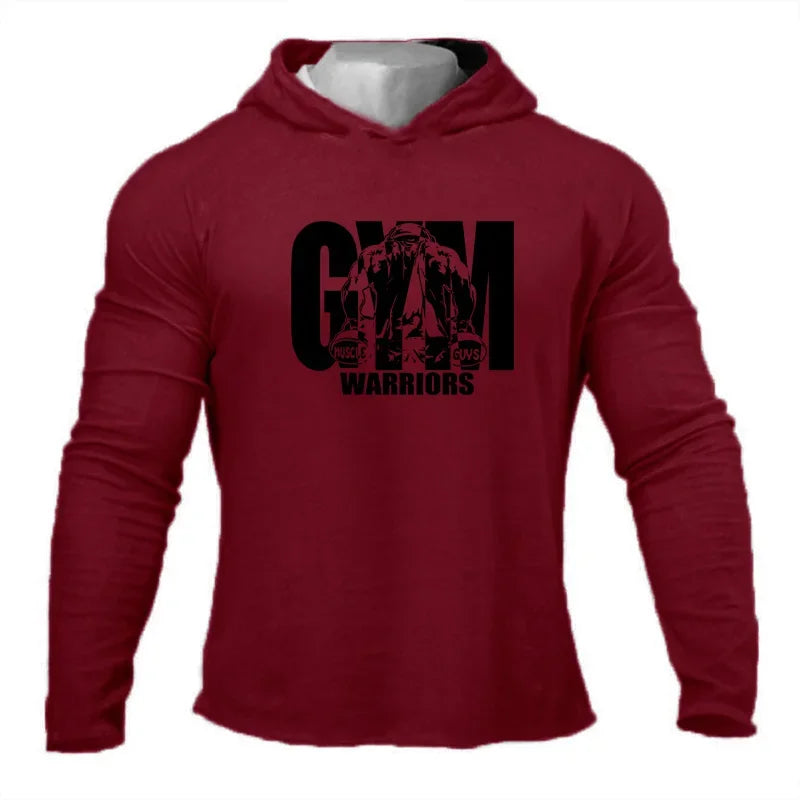 Men’s Running T-shirts Spring Autumn Bodybuilding Hoodies Cotton Breathable Fitness Workout Hooded Clothing Gym Sports Muscle