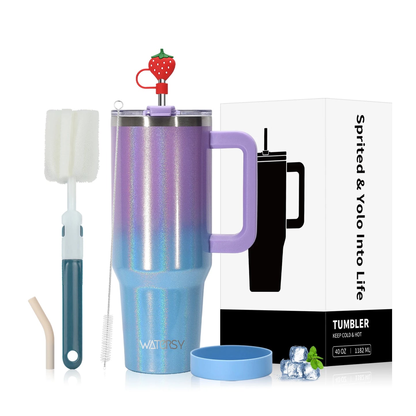 WATERSY 30/40oz Tumbler Large Capacity Thermal Cup Stainless Steel Insulated Mug with Handle & Straw Double Wall Vacuum Flask