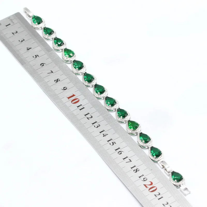 Water Drop Jewelry Sets For Women Green Zirconia Bracelet Earrings Necklace Pendant Rings Gift Box