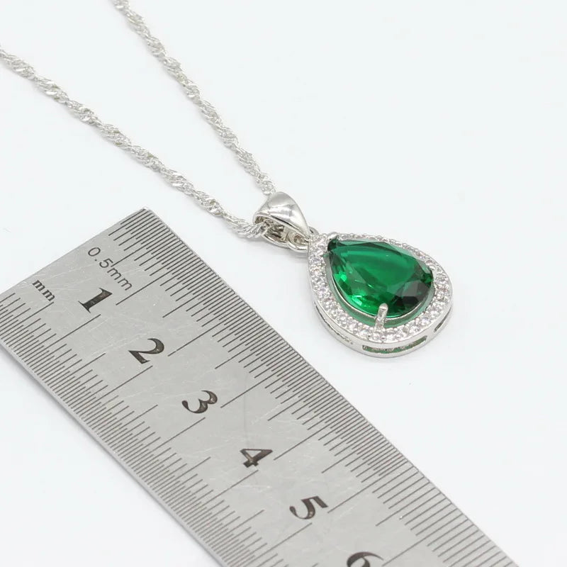Water Drop Jewelry Sets For Women Green Zirconia Bracelet Earrings Necklace Pendant Rings Gift Box