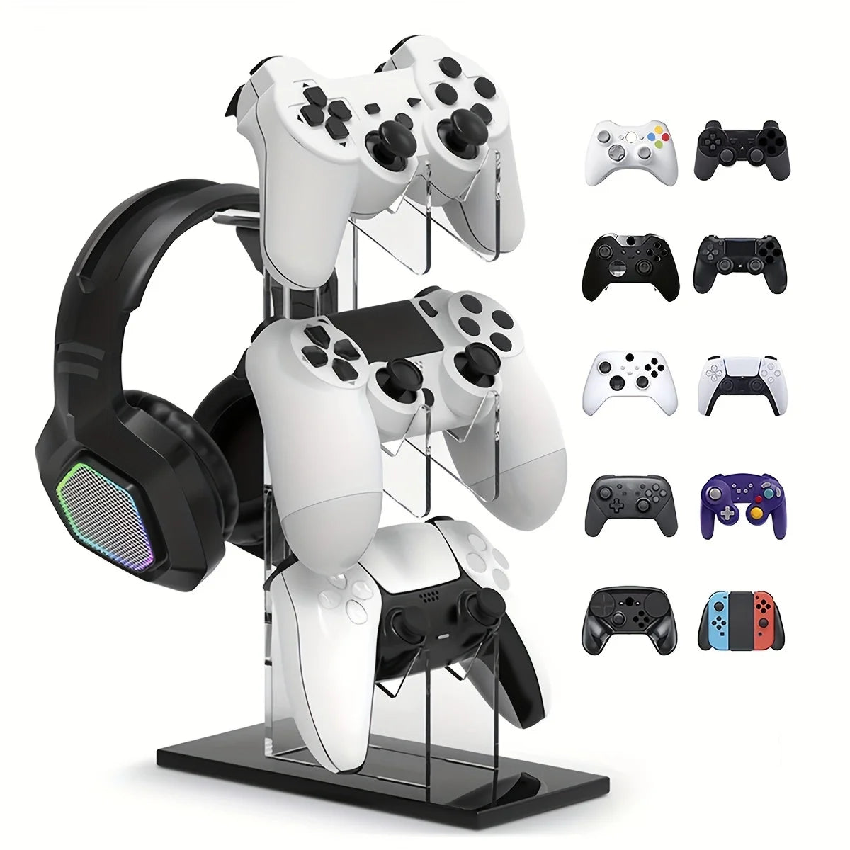 Universal 3-layer Controller Holder and Headphone Holder Game Accessories For PS5 PS4 Storage Holder Black, White, Transparent