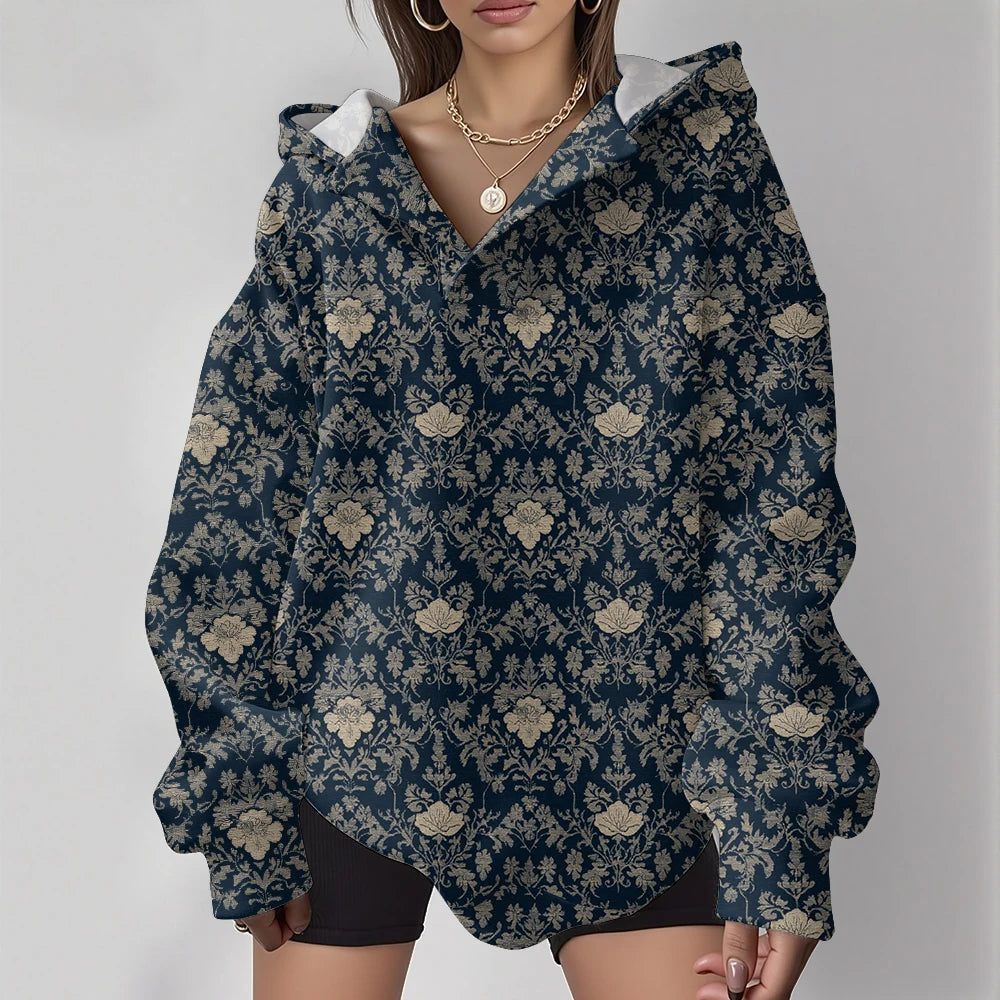 Women's Fashion Y2k Oversized Hoodies Couple Punk Streetwear Casual Loose Sweatshirt Unisex Elegent Totem Print Winter Clothes