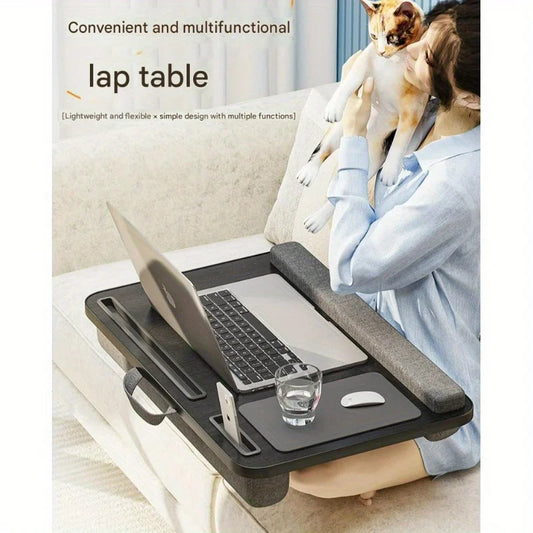 Laptop table with mouse pad, slots for tablet and phone, portable handle, suitable for outdoor and in - car use as a desk
