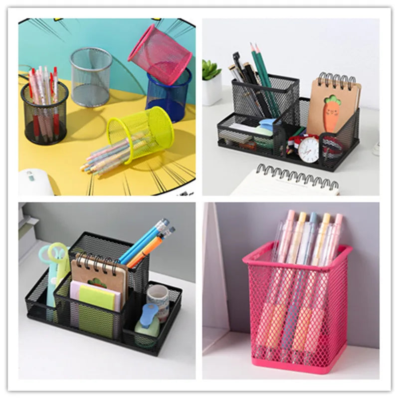 Home Office Mesh Desk Organizer Supplies Caddy Pencil Holder Baskets For Desktop Accessories Storage Box Iron Storage Buckets