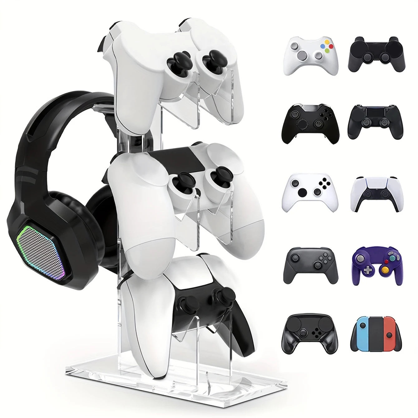 Universal 3-layer Controller Holder and Headphone Holder Game Accessories For PS5 PS4 Storage Holder Black, White, Transparent