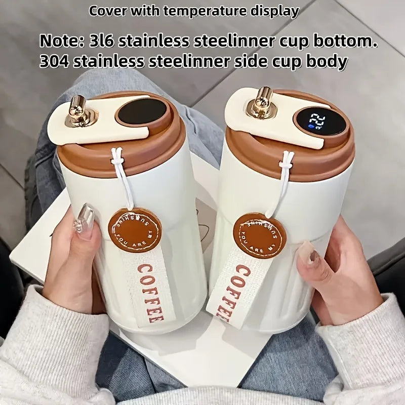 Thermal Cup with Temperature Display Smart Coffee Thermos with Leakproof Flip Lid, Stainless Steel Body Insulated Coffee Mug