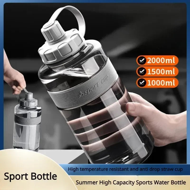 2 Liter Big Water Bottle With Straw 2L/1.5L/1L Large Capacity School Gym Sports Drinking Bottles Fitness botella de agua 물병