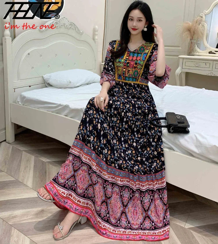 Indian Dress for Women Summer Embroidery Chic Elegant Party Dresses Clothes Vintage Long Maxi Prom Bohemian Beach Robe Vestidos