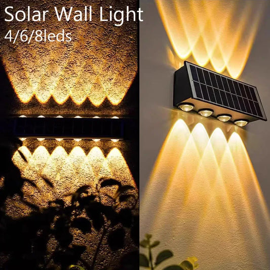 4/6/8LEDs Solar Wall Lamp Yard Street Decor Light Outdoor Waterproof Up and Down Luminous Lighting Garden Landscape Lamp