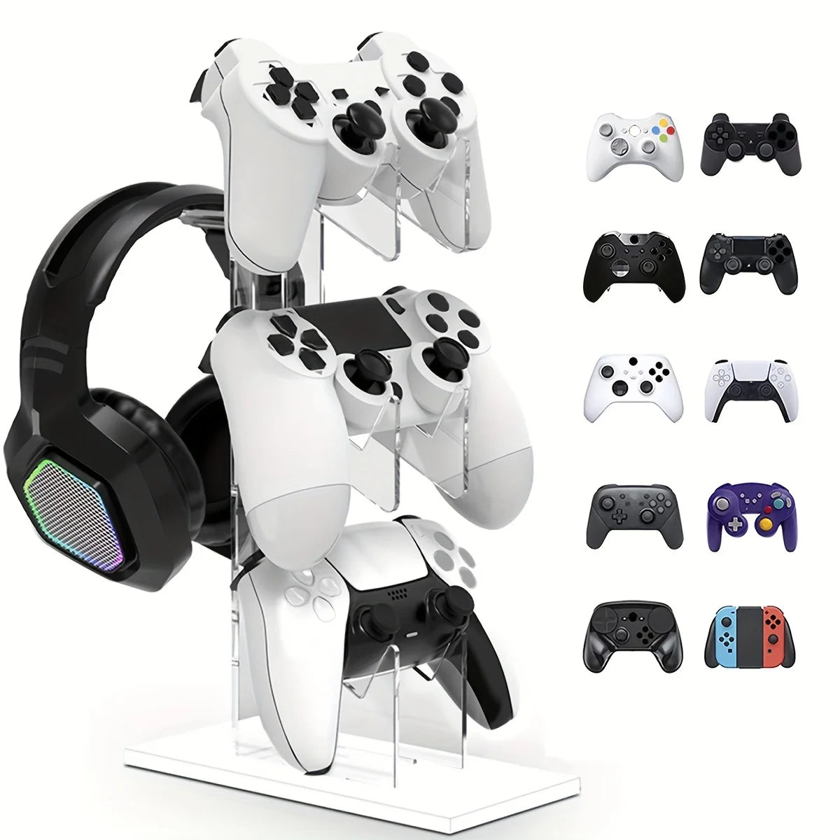 Universal 3-layer Controller Holder and Headphone Holder Game Accessories For PS5 PS4 Storage Holder Black, White, Transparent