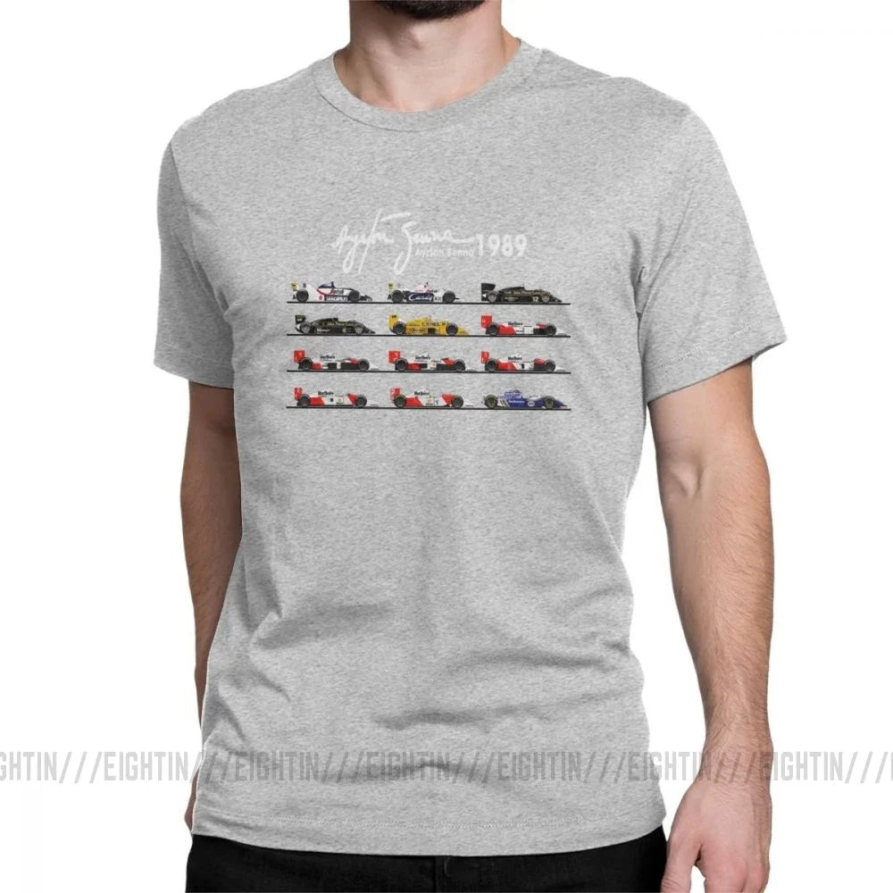 Man's All The Cars Aryton Senna Racing Car T-Shirt Crew Neck Short Sleeve Tops Pure Cotton Tee Shirt Summer T Shirts
