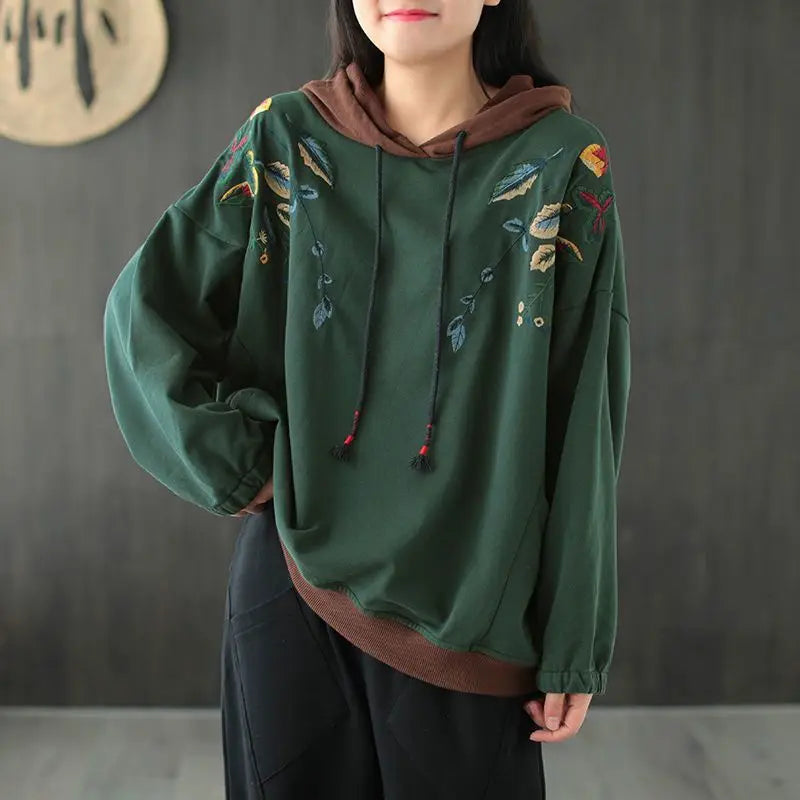 Brown Hoodies Embroidered Female Clothes Hooded Red Sweatshirts for Women Loose Green Baggy Tops Aesthetic Thick Goth Trend Emo