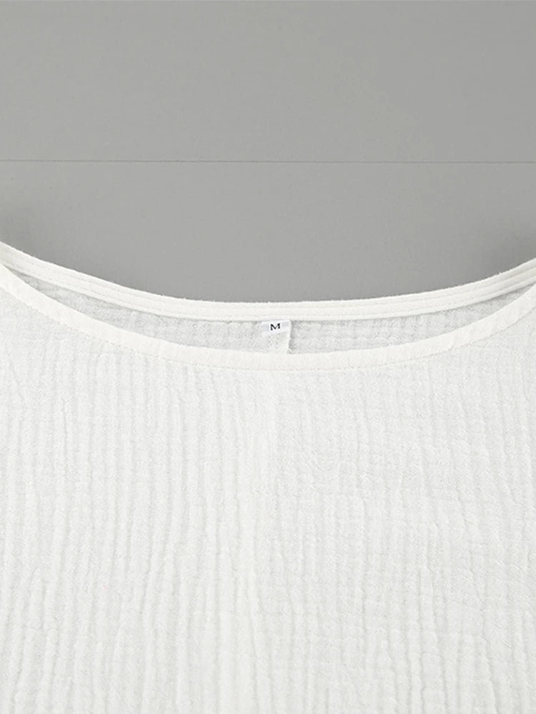 Casual Cotton Sets For Women 2Pcs Loose Solid Tops Elegant Women's Sets High Split Simple Fashion Skirt Set Commuting Outfit