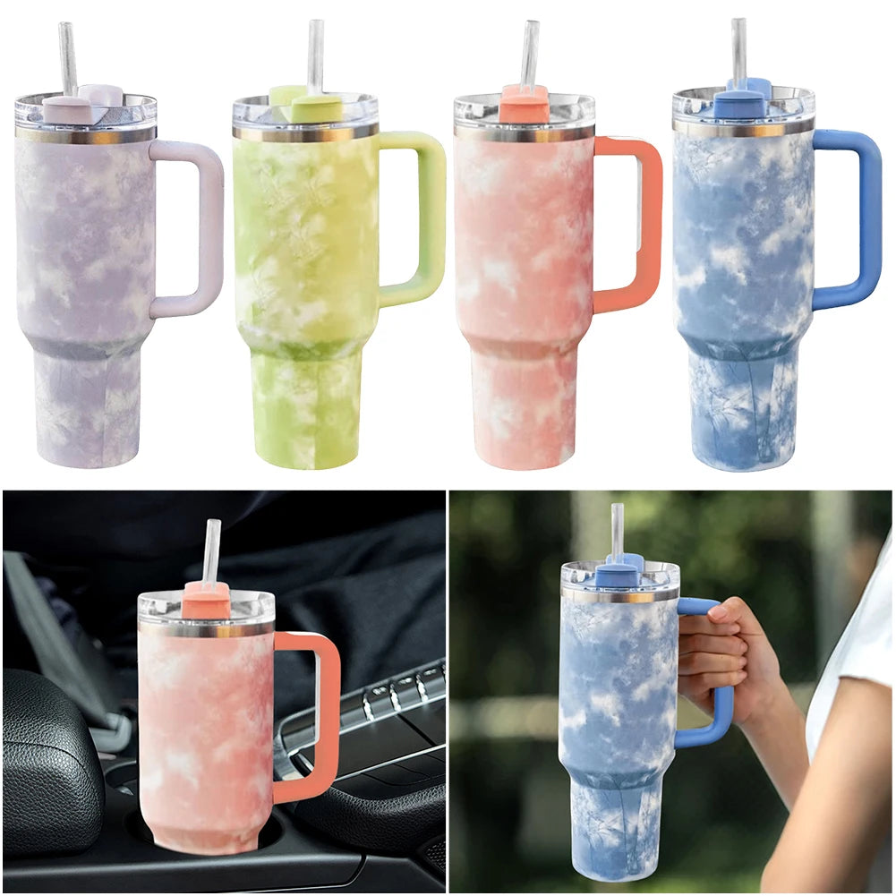 Stainless Steel Thermal Travel Mug 40oz Insulated Water Bottle with Straw Vacuum Insulated Car Mug Thermal Iced Travel Cup