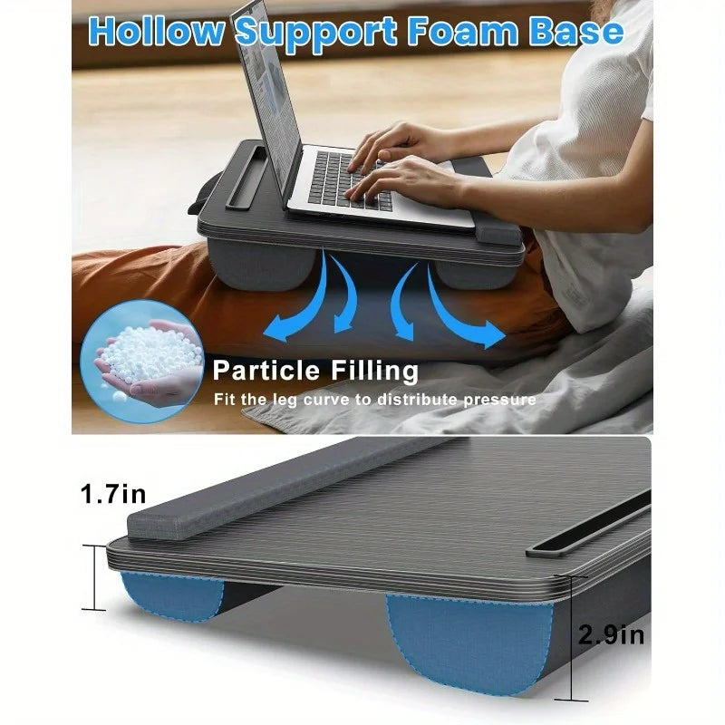 Laptop table with mouse pad, slots for tablet and phone, portable handle, suitable for outdoor and in - car use as a desk