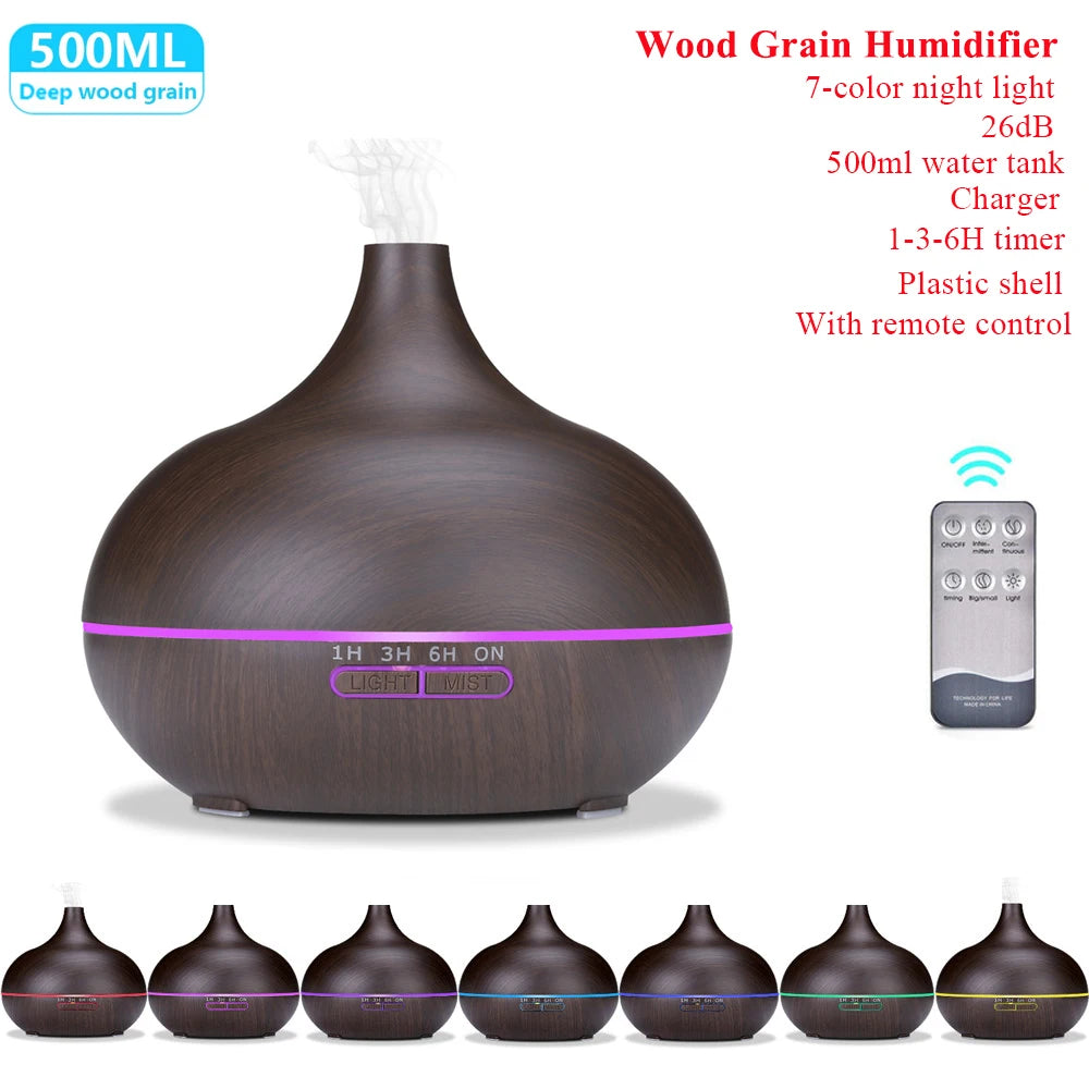 Aroma Diffuser Essential Oil Diffusor Air Humidifier Ultrasonic Remote Control 7 Color LED Lamp Mist Maker For Home 300ml 500ml