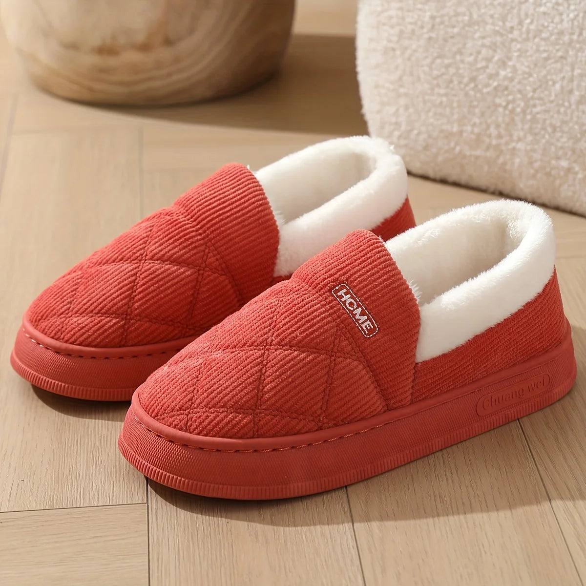 Cozy Winter Slippers for Women - Fashionable Corduroy Indoor Shoes with Soft Sole, Warm Plush Lining, Non-Slip EVA Sole