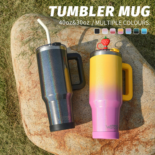 WATERSY 30/40oz Tumbler Large Capacity Thermal Cup Stainless Steel Insulated Mug with Handle & Straw Double Wall Vacuum Flask