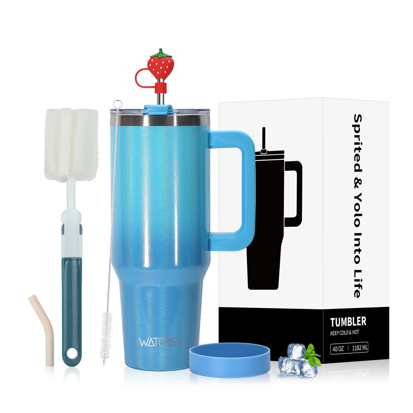 WATERSY 30/40oz Tumbler Large Capacity Thermal Cup Stainless Steel Insulated Mug with Handle & Straw Double Wall Vacuum Flask