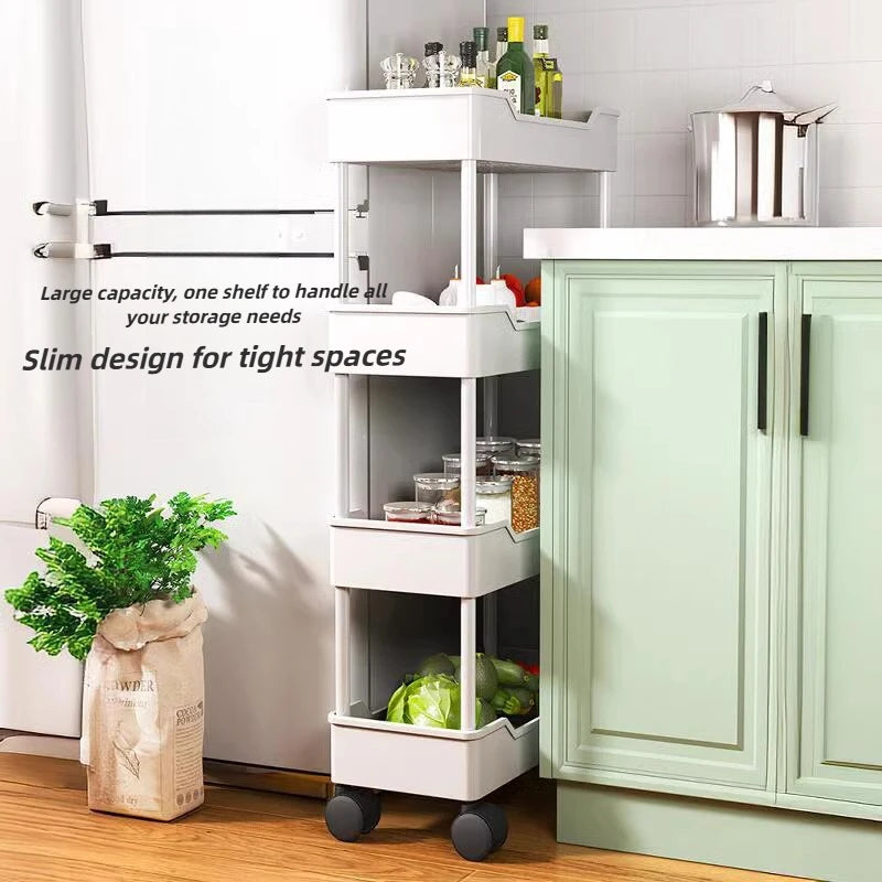 Gap storage rack, floor-standing multi-layer kitchen, narrow gap bathroom, snack cart, side storage rack for refrigerator