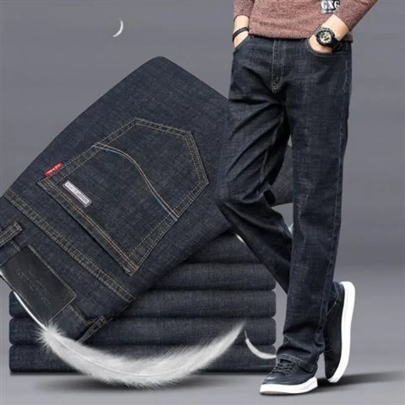 Men's Jeans Elastic Man Cowboy Pants Stretch Trousers Straight Light Blue Comfortable Xs 2025 Fashion Washed Y2k Streetwear