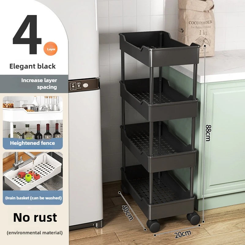 Gap storage rack, floor-standing multi-layer kitchen, narrow gap bathroom, snack cart, side storage rack for refrigerator