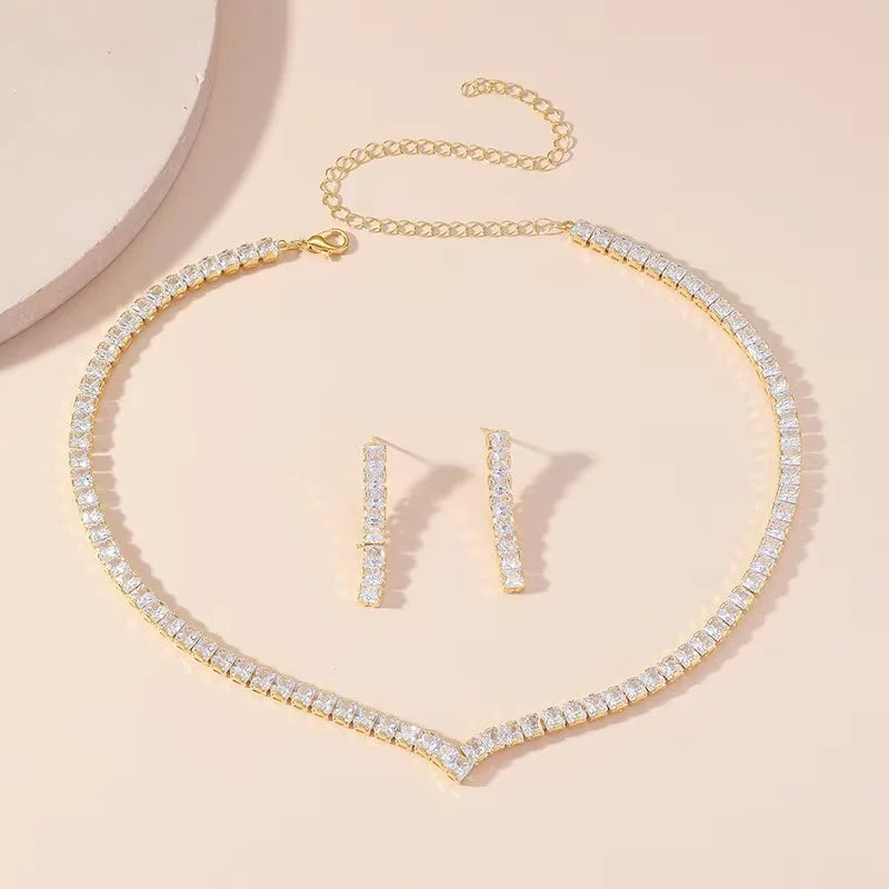 Fashionable women's necklace, hand jewelry, earrings, rings, wedding jewelry 3-piece set, fashionable and simple wedding jewelry