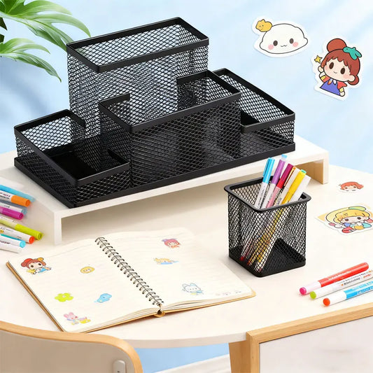 Desk Storage Tame Office Supplies Clutter Fast Black Mesh Desk Organizer Kawaii Pen Holder Stationery Organizer Office Supplies