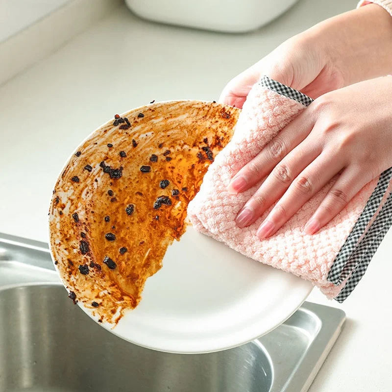 Kitchen Daily Dish Towel Cloth Kitchen Rag Non-Stick Oil Thickened Table Cleaning Cloth Double-Layer Absorbent Microfiber Tools